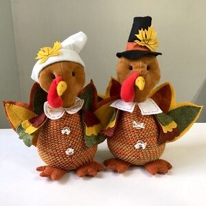 Mr and Mrs Turkey Stuffed Plush Thanksgiving Decorations Table Shelf Sitters